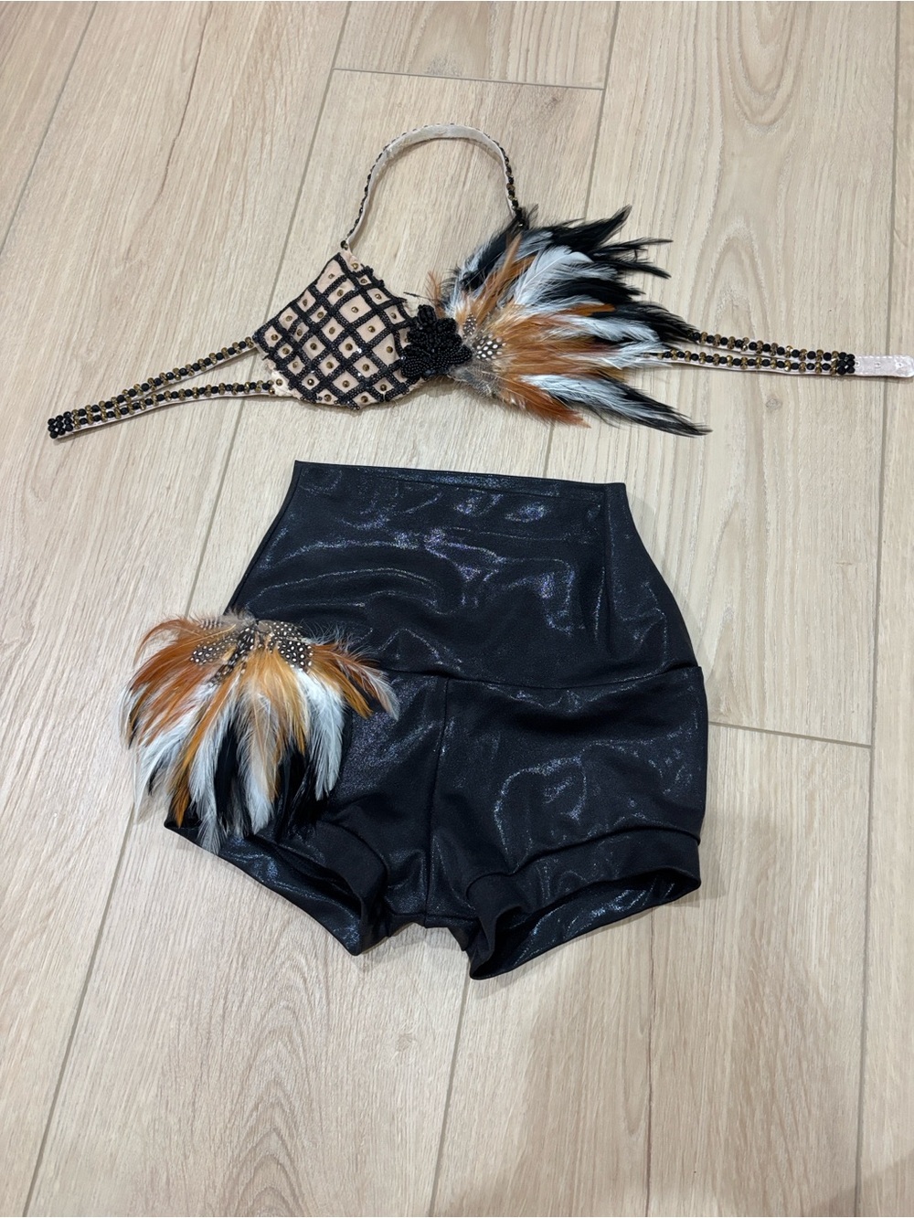Bakers Black Shimmer Dance Set with Feather Accents